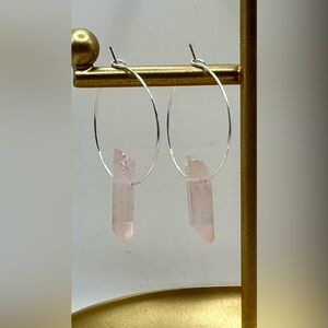 Elegant Rose Quartz Crystal Hoop Earrings